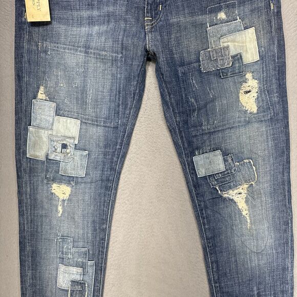 Ralph Lauren Denim & Supply Jeans Women 29x33 Blue Low Slim Patchwork Boho Denim - Picture 3 of 16